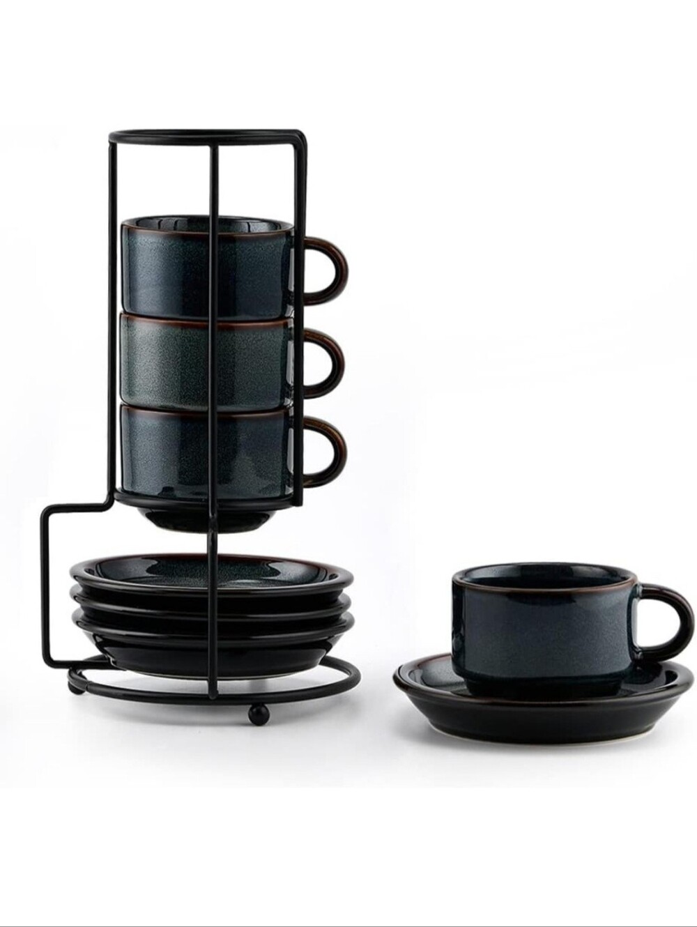New Jiemei Home Porcelain Stackable Espresso Cups And Saucers Set With Stand